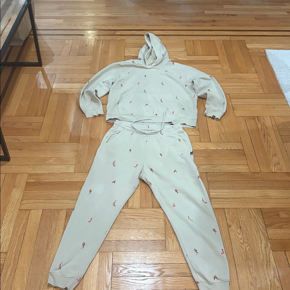 Nike Cream Jordan sweatsuit with Red Accents